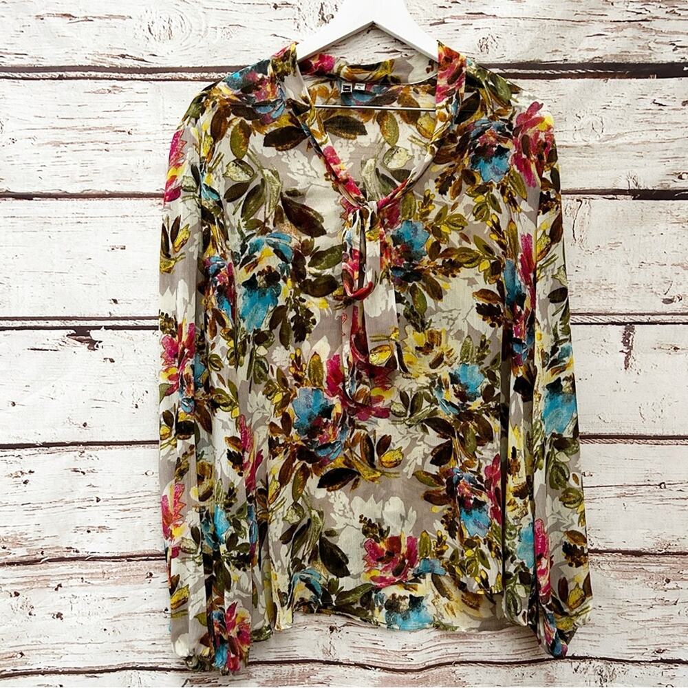 KUT FROM THE KLOTH Floral Neck Tie Blouse Sz XL